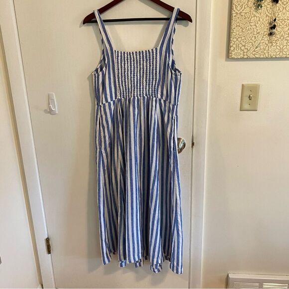 Old Navy Fit & Flare Linen Blend Midi Dress womens large white and blue stripe - Picture 7 of 13